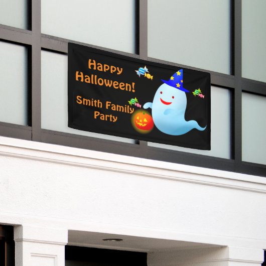 Happy Cute Trick of Treing Halloween Ghost Spandoek (Buitenkant Gebouw)