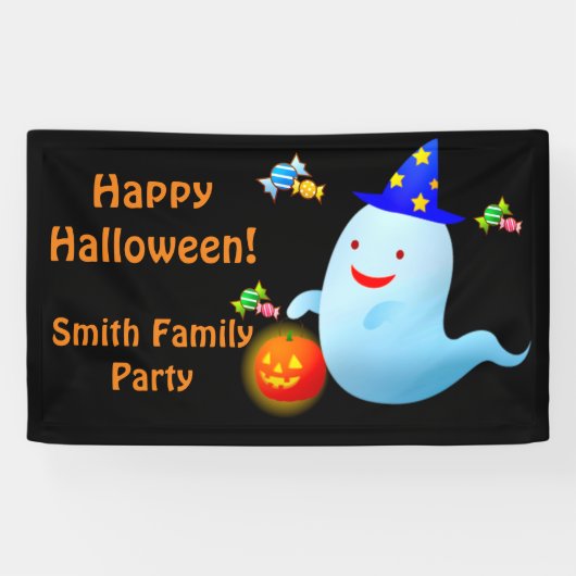 Happy Cute Trick of Treing Halloween Ghost Spandoek (Horizontaal)
