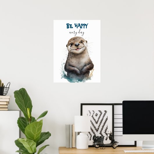 Happy Cute Waterverf Otter Nursery Poster (Thuiskantoor)