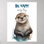 Happy Cute Waterverf Otter Nursery Poster (Voorkant)