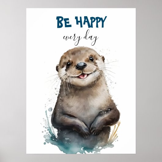 Happy Cute Waterverf Otter Nursery Poster (Voorkant)