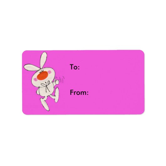 Happy Cute White Rabbit Gift Label (Voorkant)