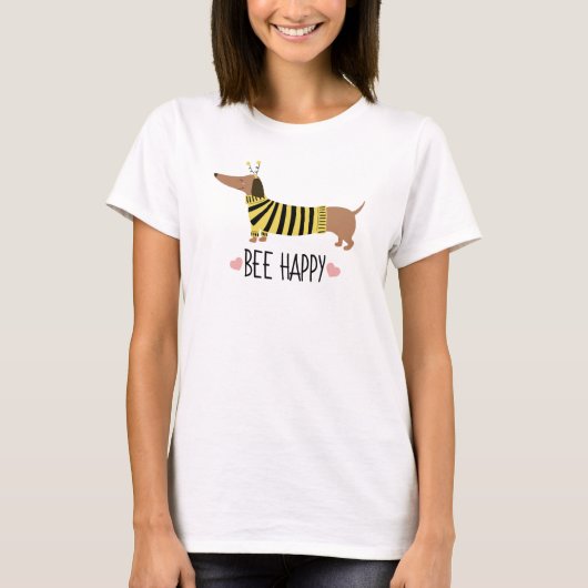 Happy Dachshund Bumblebee T-Shirt (Voorkant)