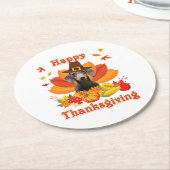 Happy Dachshund Dog Eigenaar Turkije Thanksgiving Ronde Kartonnen Onderzetter (Gebogen)