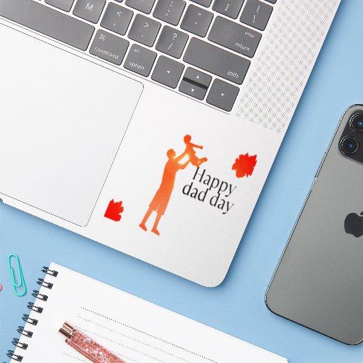 Happy Dad Day Mok - Vader & Kind Silhouette Gift Sticker (Laptop met iPhone)