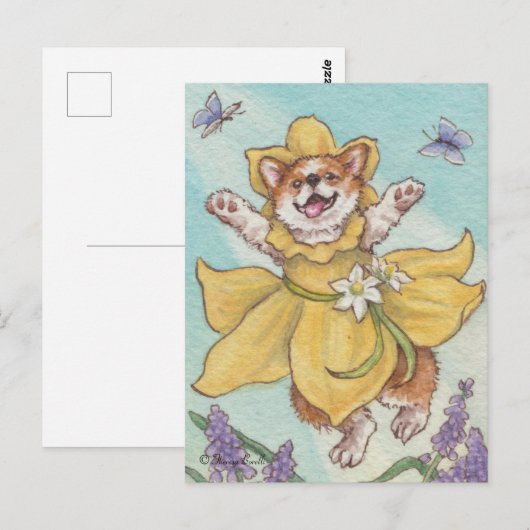 Happy Daffy Dilly Spring Corgi Dog Briefkaart (Voorkant / Achterkant)