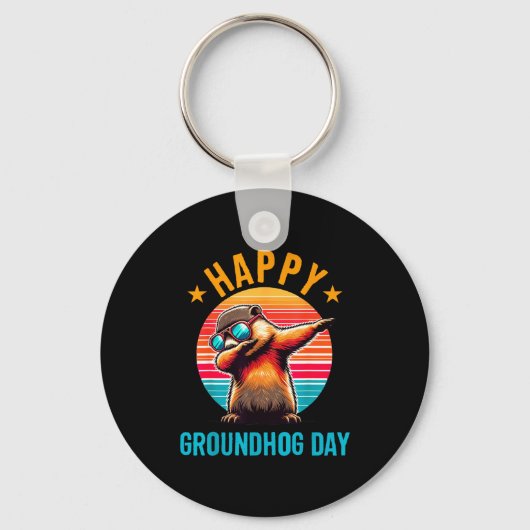 Happy Dag van de marmot Dabbing Marmot Kinderen Gr Sleutelhanger (Voorkant)