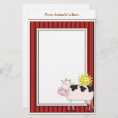 Happy Dairy Cow Barn Red Lijst Kinder schrijfpapie Briefpapier (Voorkant / Achterkant)
