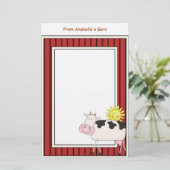 Happy Dairy Cow Barn Red Lijst Kinder schrijfpapie Briefpapier (Staand voorkant)