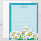 Happy Daisies Blue - Blauw Lijn Papier Blad (Voorkant / Achterkant)