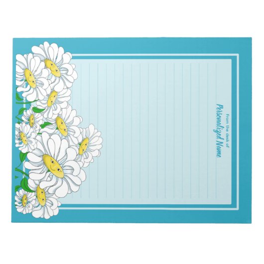 Happy Daisies Blue - Blauwe lijn Notitieblok (Voorkant)