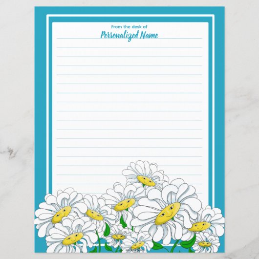 Happy Daisies Blue - Wit gevoerd papier blad (Voorkant)