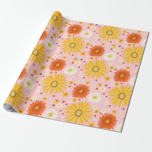Happy Daisies Colorful Pattern Cadeaupapier (Uitgerold)