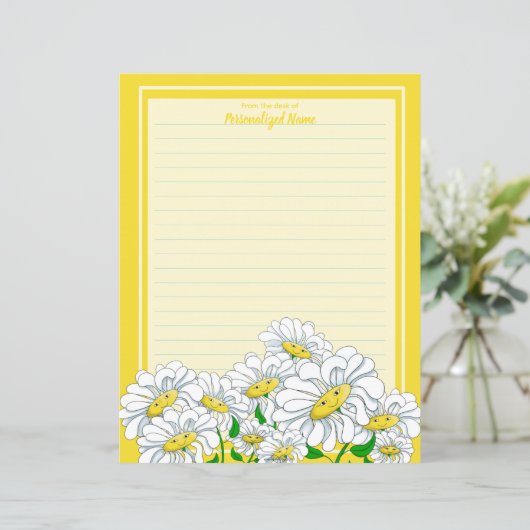 Happy Daisies Geel-Geel Lijnpapier Blad (Staand voorkant)