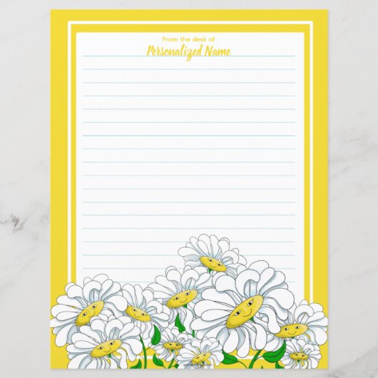 Happy Daisies Geel-White Line Papieren Blad (Voorkant)