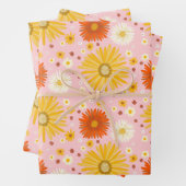 Happy Daisies Kleurrijke jaren 70 Retro Patroon Inpakpapier Vel (In situ)