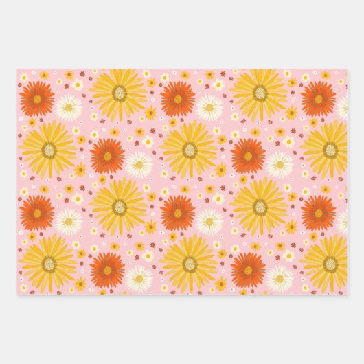 Happy Daisies Kleurrijke jaren 70 Retro Patroon Inpakpapier Vel (Voorkant)