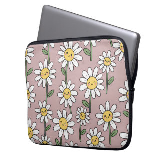 Happy Daisies Pattern - Cute Floral Design Laptop Sleeve