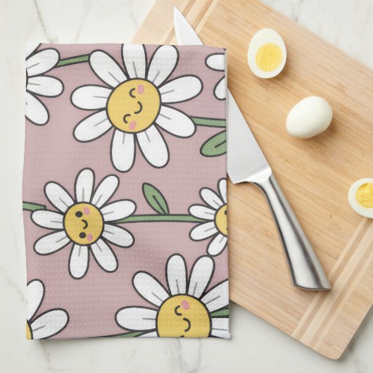 Happy Daisies Pattern - Cute Floral Design Theedoek (Quarter Fold)