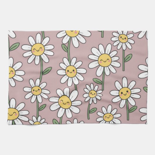 Happy Daisies Pattern - Cute Floral Design Theedoek (Horizontaal)
