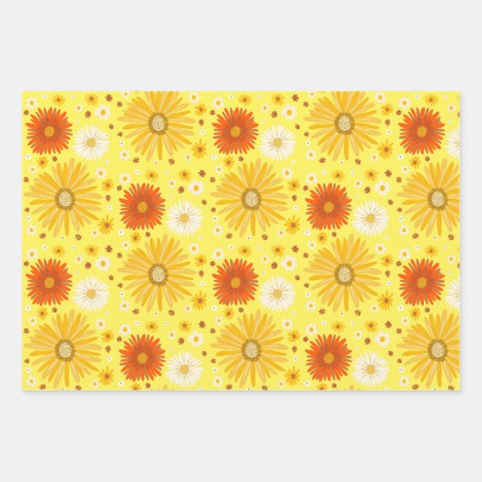 Happy Daisies Retro 70s Kleurrijk Patroon Inpakpapier Vel (Voorkant 3)