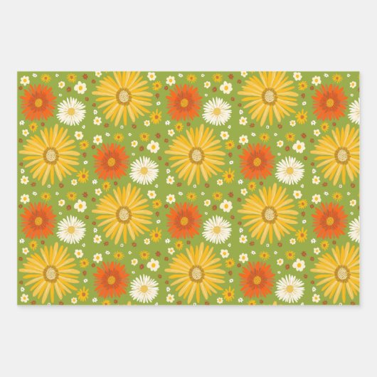 Happy Daisies Retro 70s Kleurrijk Patroon Inpakpapier Vel (Voorkant 2)