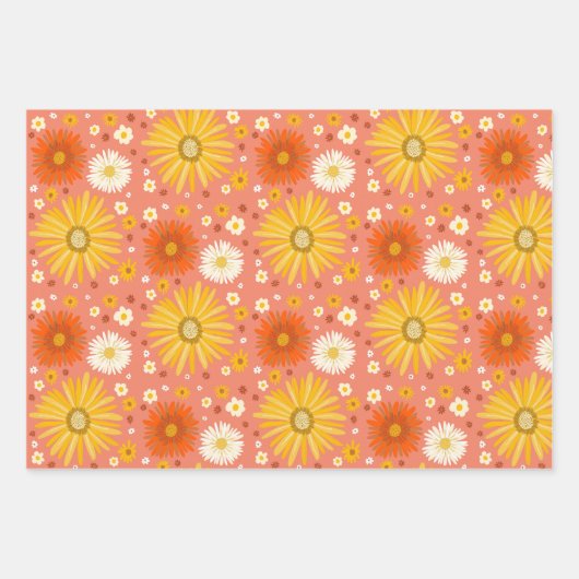 Happy Daisies Retro 70s Kleurrijk Patroon Inpakpapier Vel (Voorkant)