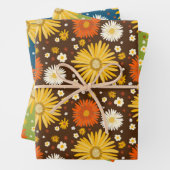 Happy Daisies Retro 70s Kleurrijk Patroon Inpakpapier Vel (In situ)