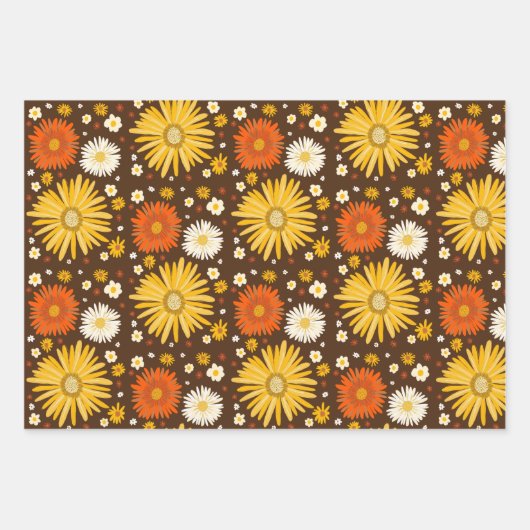 Happy Daisies Retro 70s Kleurrijk Patroon Inpakpapier Vel (Voorkant)