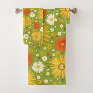 Happy Daisy Colorful Pattern Daisies Green Bad Handdoek