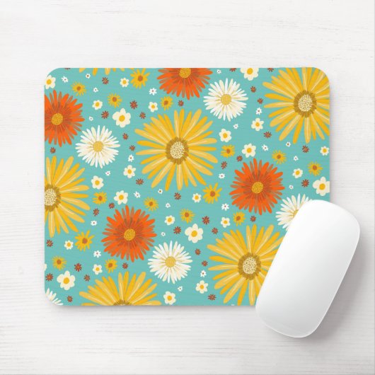 happy Daisy Flower Pattern Blue Muismat (Met muis)