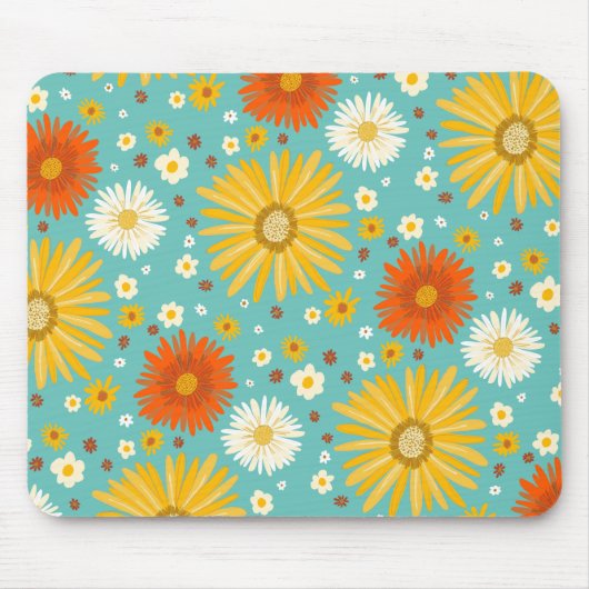 happy Daisy Flower Pattern Blue Muismat (Voorkant)