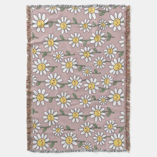 Happy Daisy Smiles Pink Floral Pattern Deken (Voorkant Verticaal)