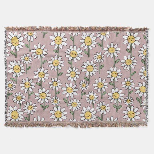 Happy Daisy Smiles Pink Floral Pattern Deken (Voorkant)