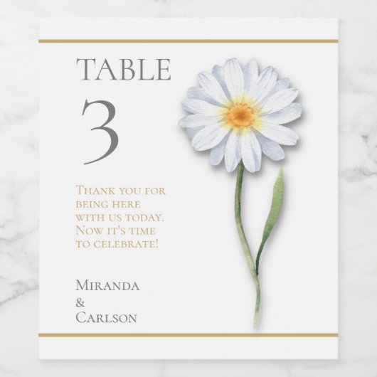 Happy Daisy Table Number Wine Label Wijn Etiket (Enkel label)