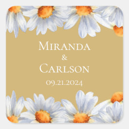 Happy Daisy Wedding Square Sticker