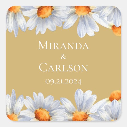 Happy Daisy Wedding Square Sticker (Voorkant)