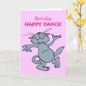 Happy Dance Happy Birthday Dancing Cartoon Cat Kaart (Gele Bloem)