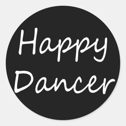 Happy Dancer bw script Ronde Sticker (Voorkant)