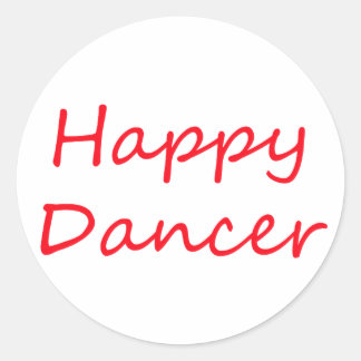 Happy Dancer rood script Ronde Sticker