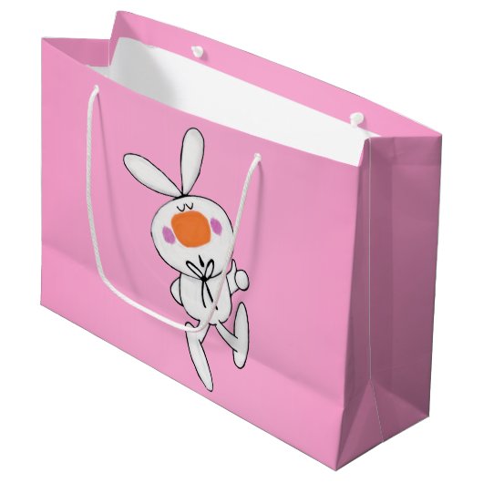 Happy Dancing Cute Cartoon White Rabbit Bunny Large Cadeautasje (Voorkant Gekanteld)