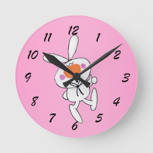 Happy Dancing Cute Cartoon White Rabbit Bunny Ronde Klok (Voorkant)