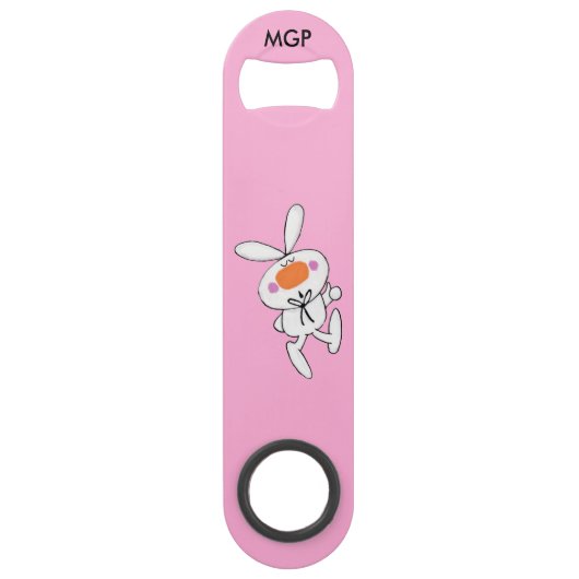 Happy Dancing Cute Cartoon White Rabbit Bunny Speed Flessenopener (Voorkant)