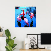 Happy Dancing Days flamingos Poster (Thuiskantoor)