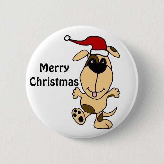 Happy Dancing Dog in Santa Hat-kerstCartoon Ronde Button 5,7 Cm (Voorkant)