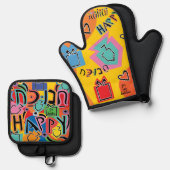 Happy Dancing Dreidles Ovenwant & Pannenlap Set (Voorkant / Achterkant)