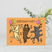 Happy Dancing Labrador Trio Birthday Party Kaart (Staand voorkant)
