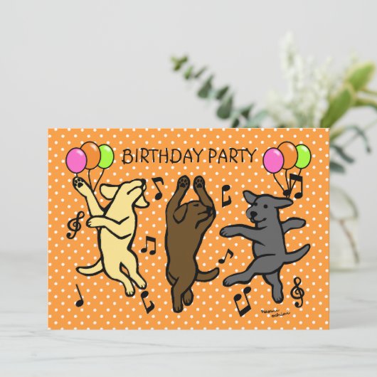 Happy Dancing Labrador Trio Birthday Party Kaart (Staand voorkant)