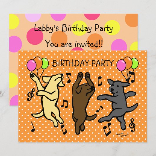 Happy Dancing Labrador Trio Birthday Party Kaart (Voorkant / Achterkant)