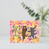 Happy Dancing Labrador Trio Cartoon Floral Briefkaart (Staand voorkant)